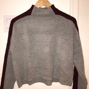 Gray and maroon turtleneck